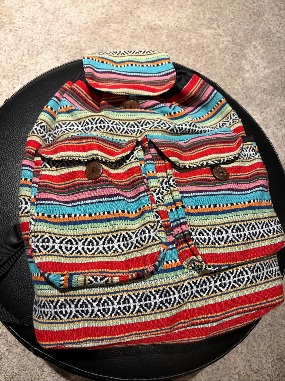 Made in Nepal. Colorful Striped Woven Backpack